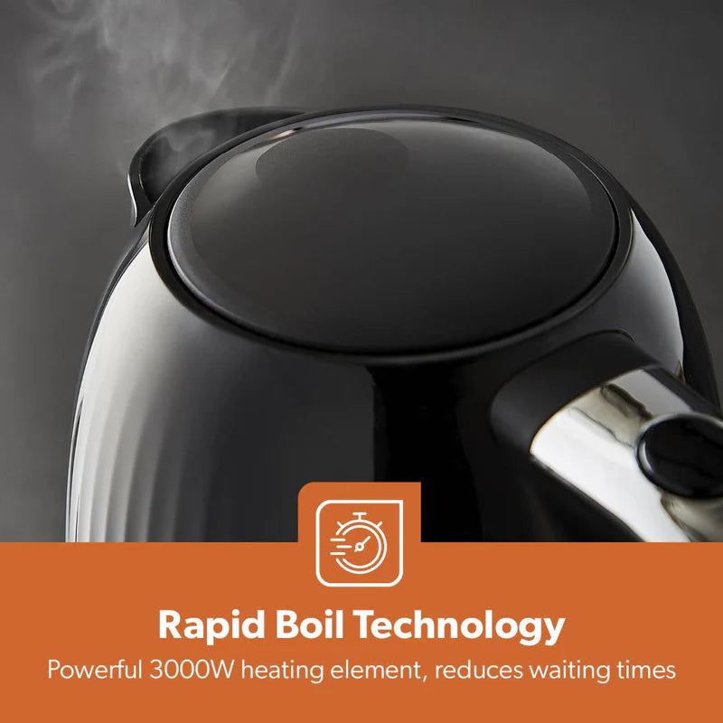 Geepas 1.7L Fluted Black Jug Kettle GK38068UK-BK |  3000W Rapid Boil | 360° Cordless Base | Auto Shut-Off & Boil-Dry Protection | Elegant Design | 2 Years Warranty
