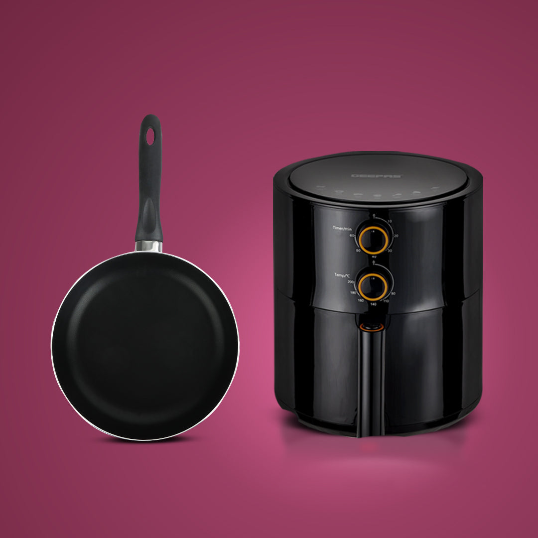 Healthy & Versatile Cooking Duo Combo: Geepas 4L Vortex Air Fryer & Royalford 24cm Non-Stick Frypan