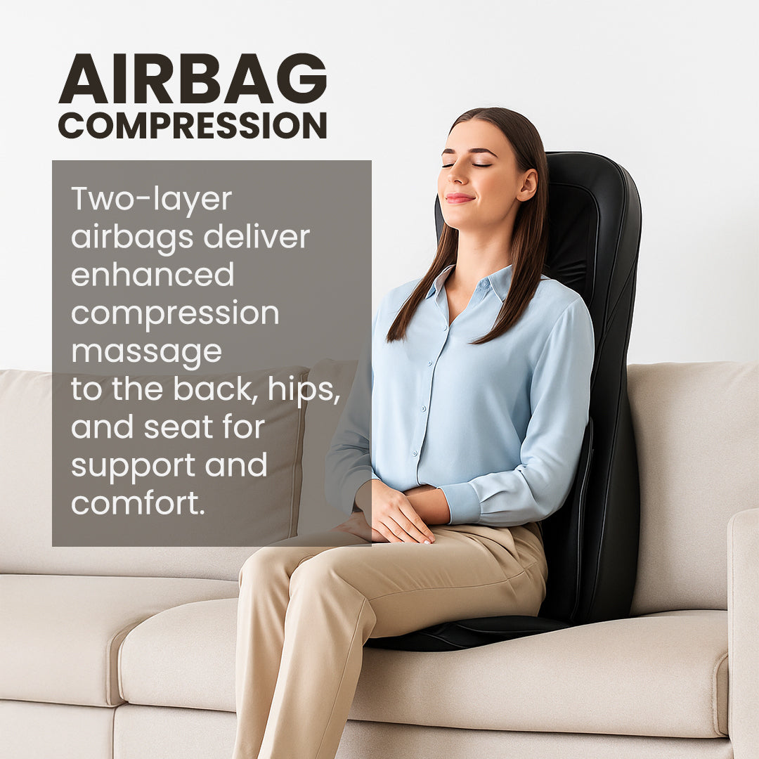 Geepas Full-Body Massage Chair Pad GM86103 | Shiatsu Massage, Airbag Compression, Heating Therapy, Adjustable Intensity, Neck & Back Relaxation Cushion for Home & Office