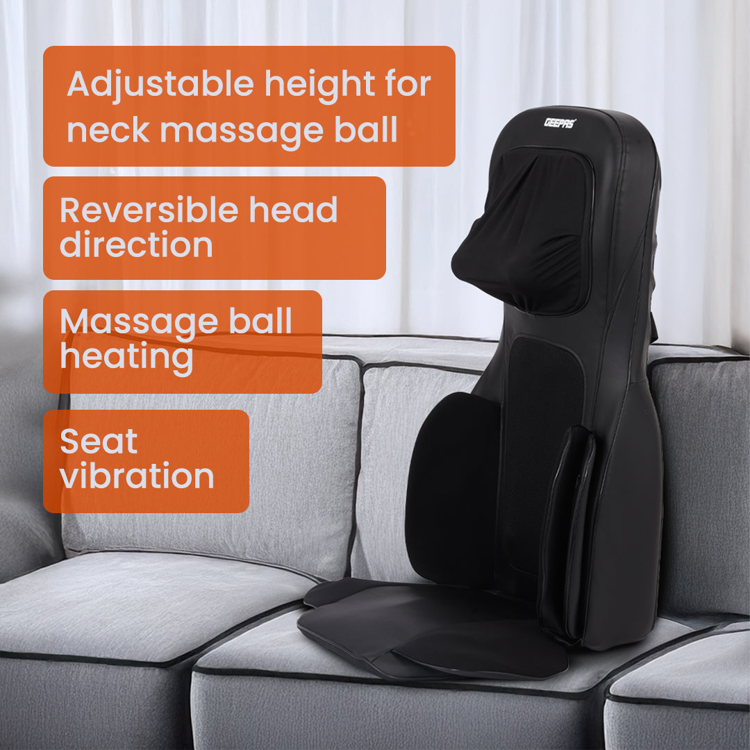 Geepas Full-Body Massage Chair Pad GM86103 | Shiatsu Massage, Airbag Compression, Heating Therapy, Adjustable Intensity, Neck & Back Relaxation Cushion for Home & Office