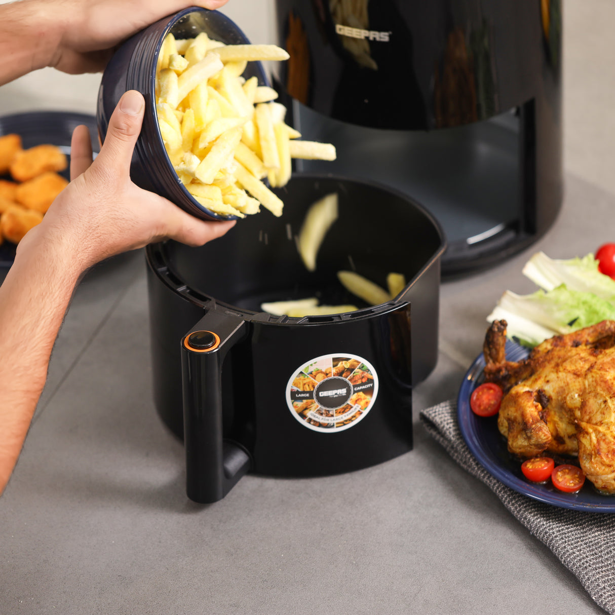 Geepas Digital Air Fryer- GAF37501T/ 4.0 Liter Capacity, Oil Free Cooking, 60 Min Timer, Temperature 80-200 Degree Celsius/ 8 Preset Programs, 2 Years Warranty, Black