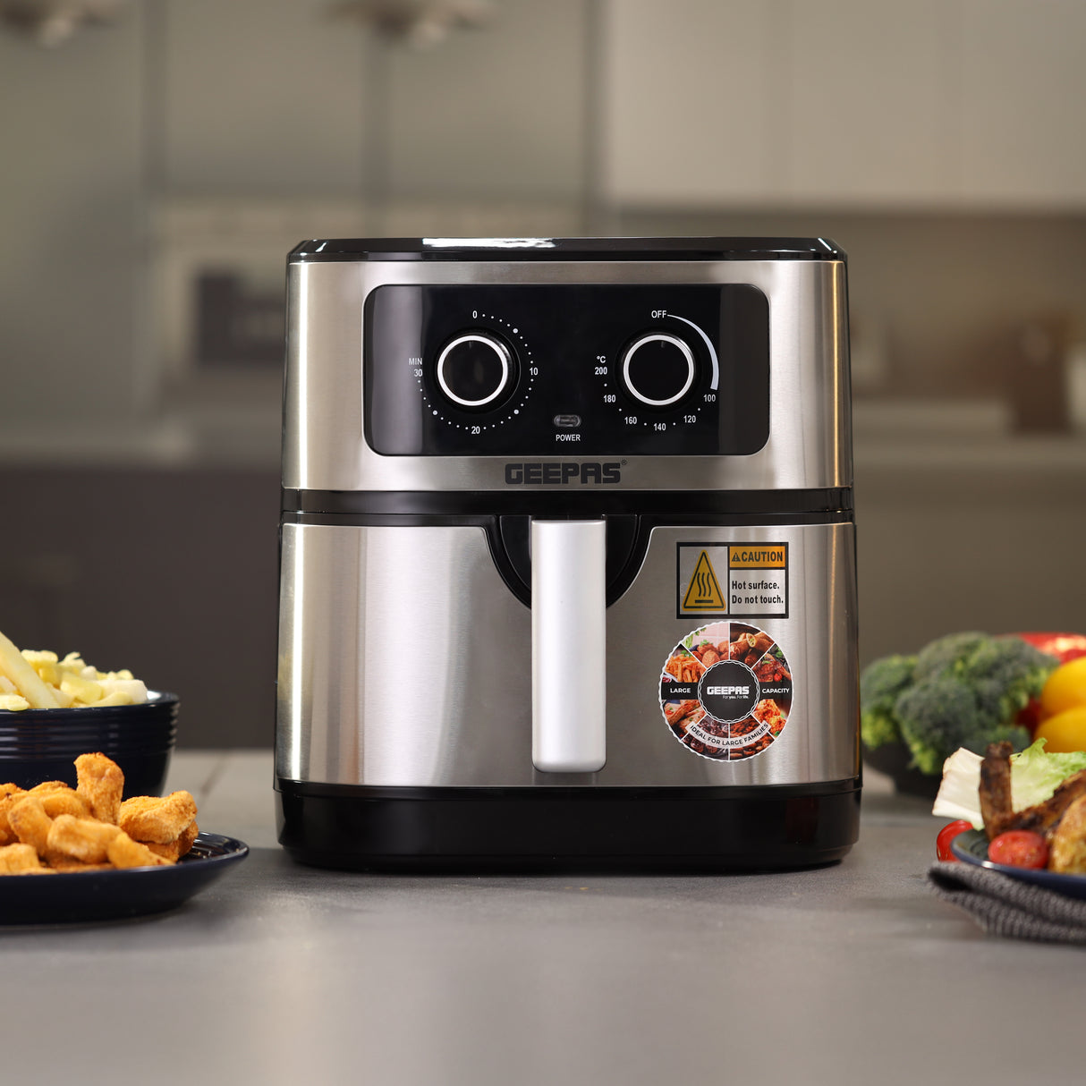 Geepas 7L Digital Air Fryer GAF37506 | 1800W Powerful Performance | Oil-Free Cooking with VORTEX Fast Technology | 30-Minute Timer | Large Capacity for Families