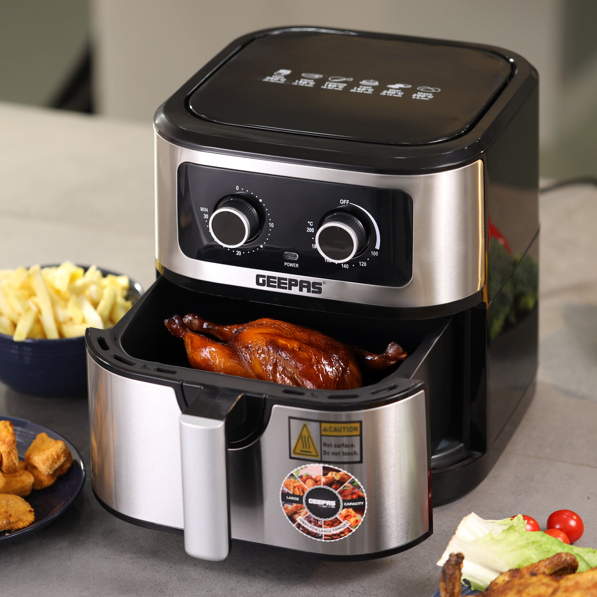 Geepas 7L Digital Air Fryer GAF37506 | 1800W Powerful Performance | Oil-Free Cooking with VORTEX Fast Technology | 30-Minute Timer | Large Capacity for Families
