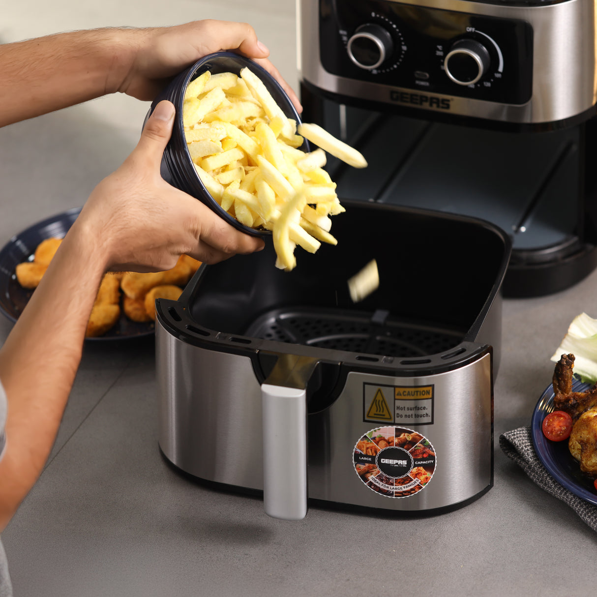 Geepas 7L Digital Air Fryer GAF37506 | 1800W Powerful Performance | Oil-Free Cooking with VORTEX Fast Technology | 30-Minute Timer | Large Capacity for Families