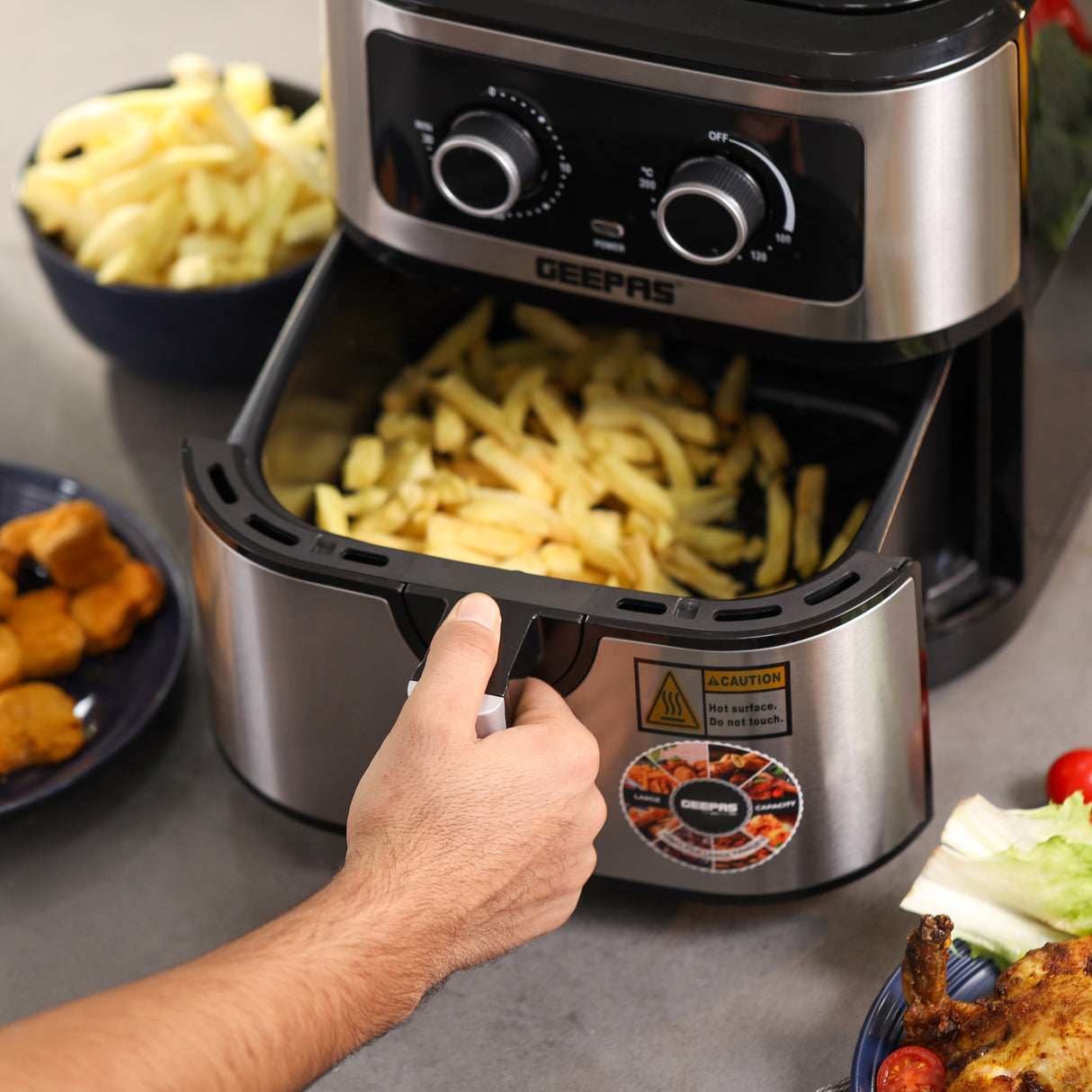 Geepas 7L Digital Air Fryer GAF37506 | 1800W Powerful Performance | Oil-Free Cooking with VORTEX Fast Technology | 30-Minute Timer | Large Capacity for Families