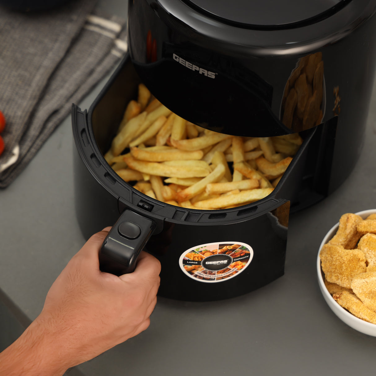 Geepas Digital Air Fryer- GAF37512T/4.0 L Pot, with Vortex Air Frying Technology/Multiple Function, 1-60 Min Timer, Temperature 80-200 Degree Celsius/Touch Screen Control