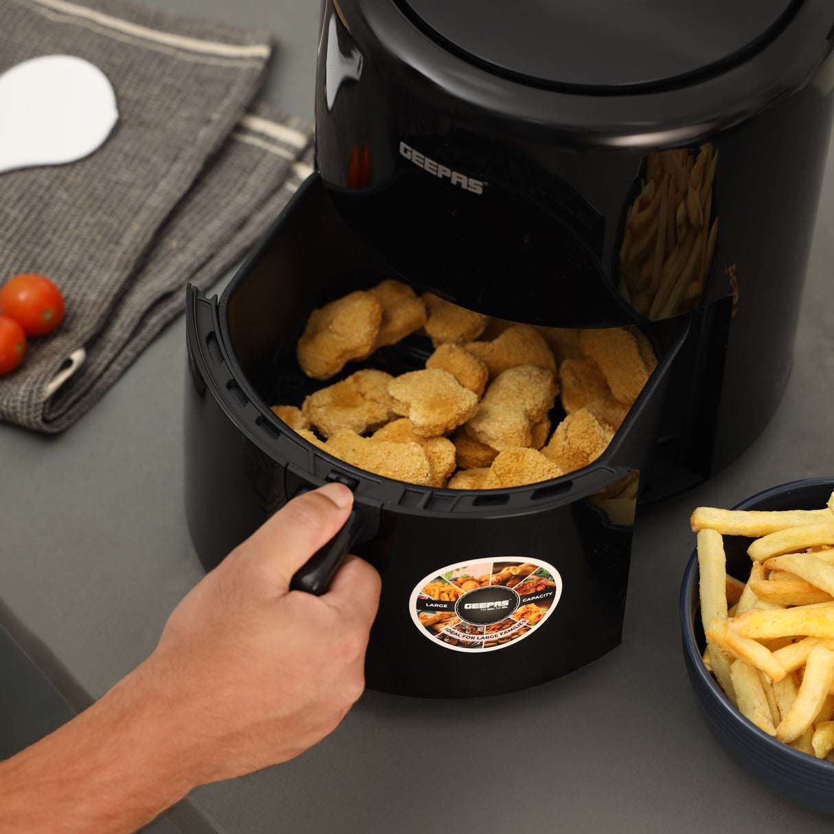 Geepas Digital Air Fryer- GAF37512T/4.0 L Pot, with Vortex Air Frying Technology/Multiple Function, 1-60 Min Timer, Temperature 80-200 Degree Celsius/Touch Screen Control