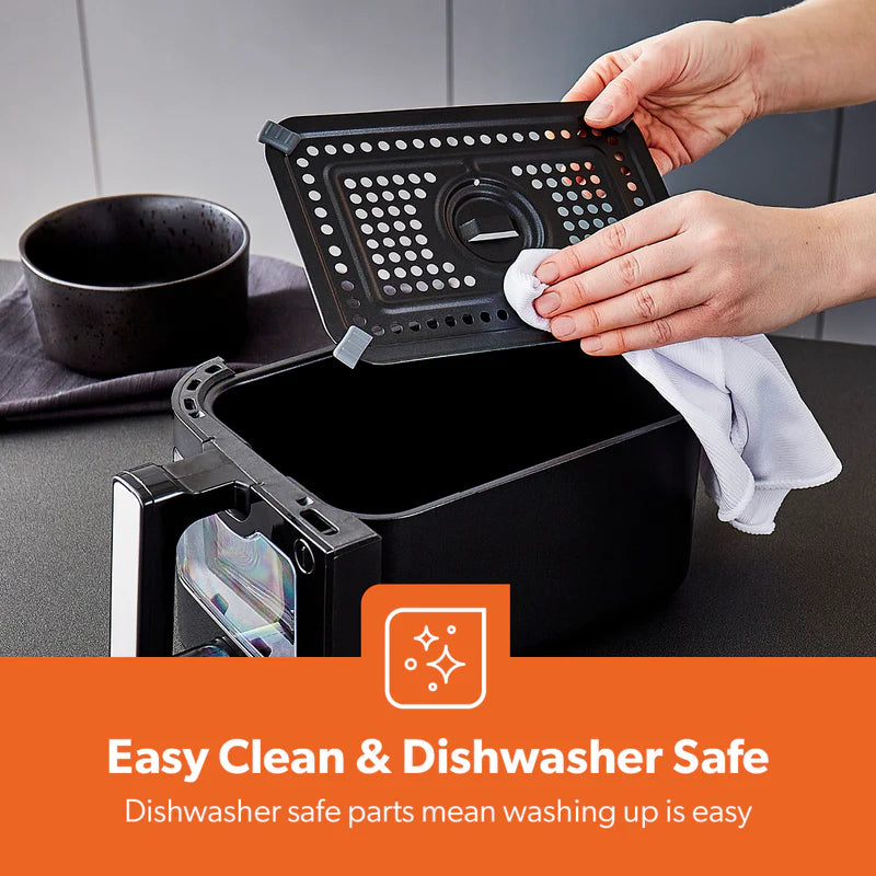 Geepas 9 L Dual Basket Digital Air Fryer- GAF37525UK| Equipped with VORTEX Air Frying Technology, Oil Free Cooking| LED Display with Touch Screen, 10 Preset Cooking Modes