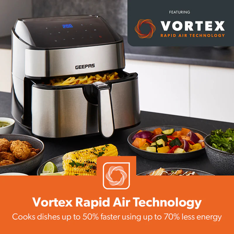 Geepas Digital Air Fryer GAF37530UK | 7.5L Capacity with 5.5L Basket, Vortex Technology, Digital Touch Screen, 10 Preset Modes, 1–60 Min Timer, 2 Years Warranty