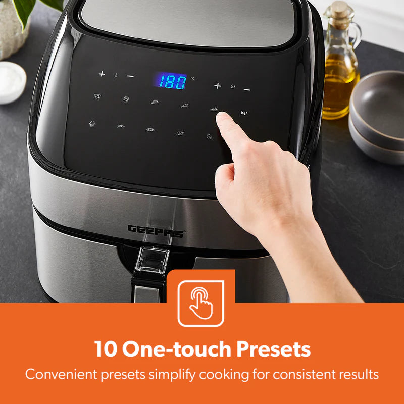 Geepas Digital Air Fryer GAF37530UK | 7.5L Capacity with 5.5L Basket, Vortex Technology, Digital Touch Screen, 10 Preset Modes, 1–60 Min Timer, 2 Years Warranty