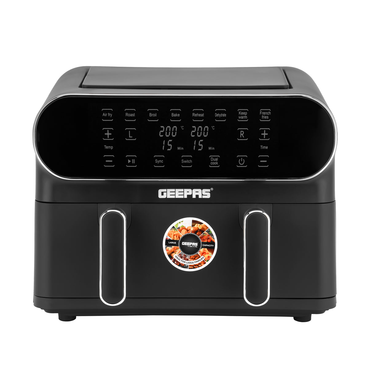 Geepas Digital Air Fryer- GAF37532| 11 L Capacity with 5.5 L Dual Baskets |  VORTEX Air Frying Technology| Digital Display, Dehydrate, 1-60 Min Timer | 2 Years Warranty