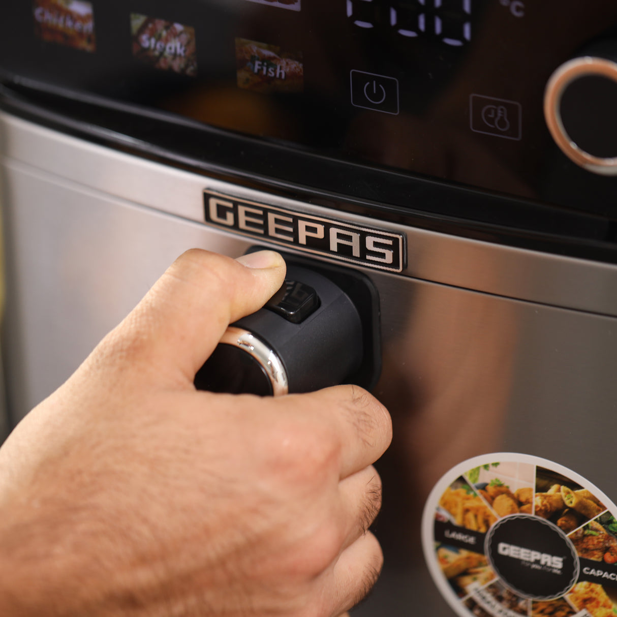 Geepas GAF37534T 8L Stainless Steel Digital Air Fryer | Oil-Free Cooking | 6 Preset Programs, 60 Min Timer, 70–200°C Temp | Ideal for Fries,  Bread Etc | 2 Years Warranty