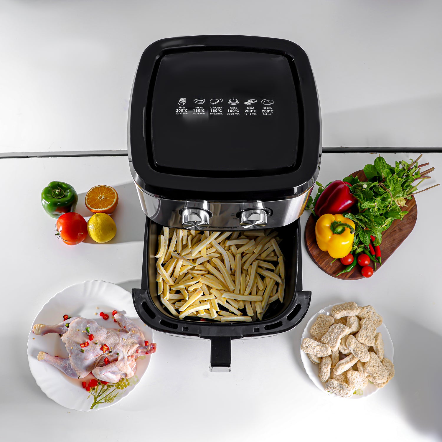 Geepas Air Fryer- GAF37542/ 9.2 L/  Vortex Frying Technology/ 1-30 Min Timer, Temperature 100-200 Degree Celsius/  View Glass Window / 2 Years Warranty, Black and Silver