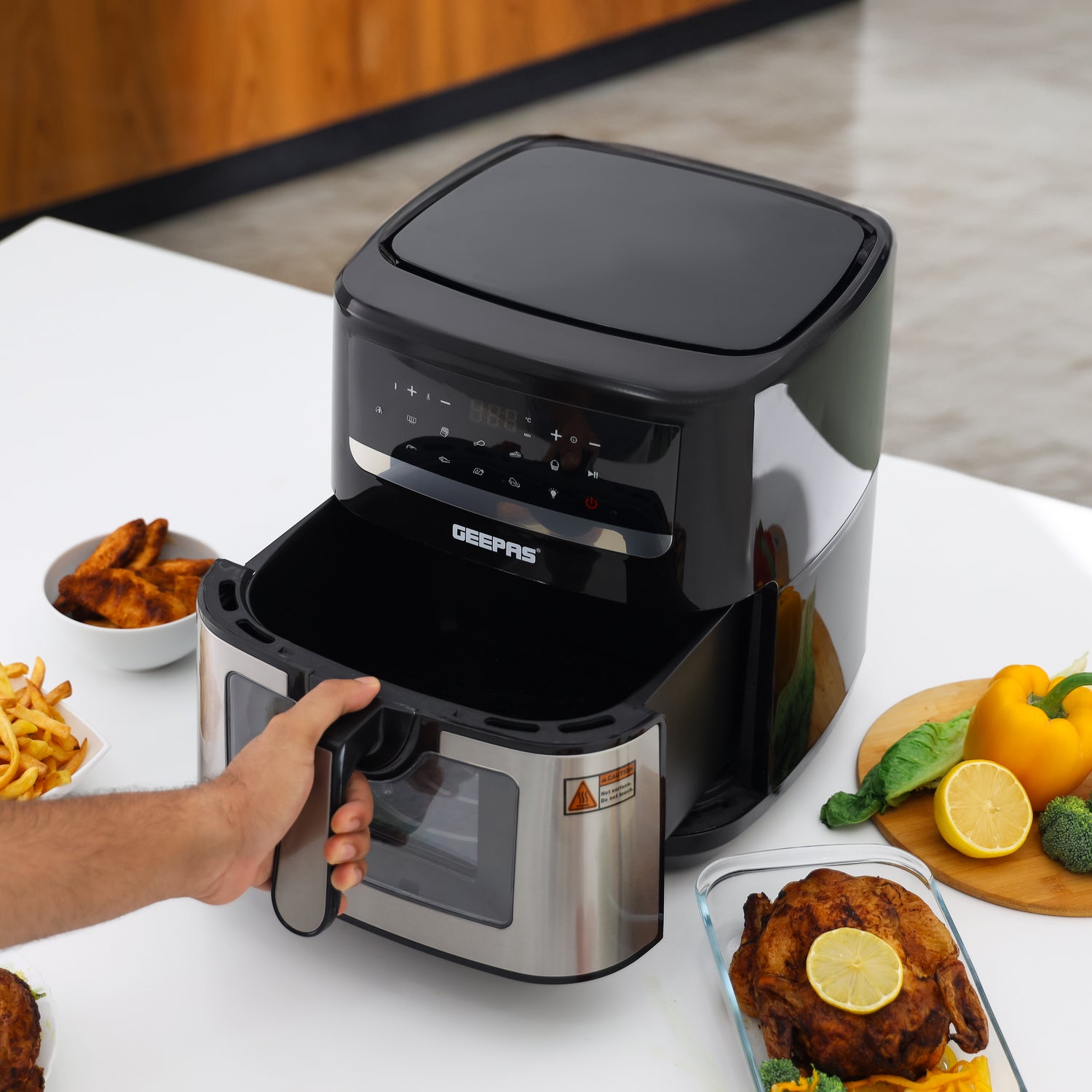 Geepas Double Heating Digital Air Fryer GAF37544 | 9.2L| Vortex Frying Technology| Digital Display| 1–60 Min Timer| 50–200°C| 9 Preset Programs|2 Years Warranty