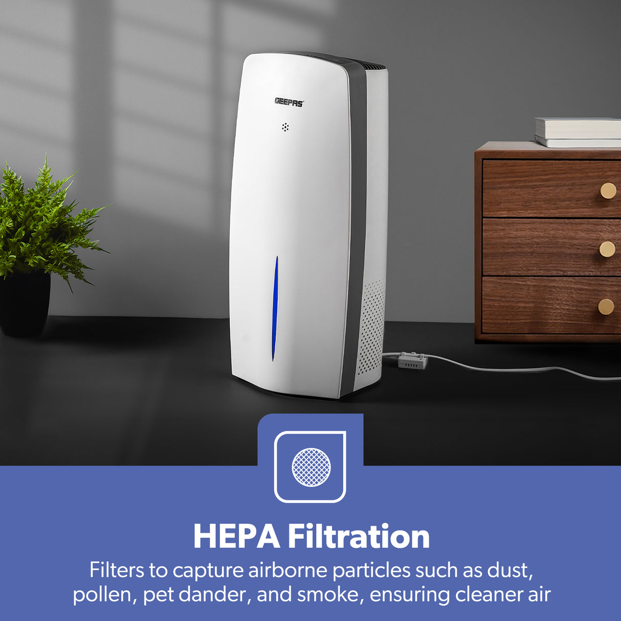 Geepas GAP63073UK Digital Air Purifier & Humidifier | 1.5L Tank Capacity | WiFi Control | 3-Speed Settings | Auto Humidity Sensor | Quiet Operation | 2 Years Warranty