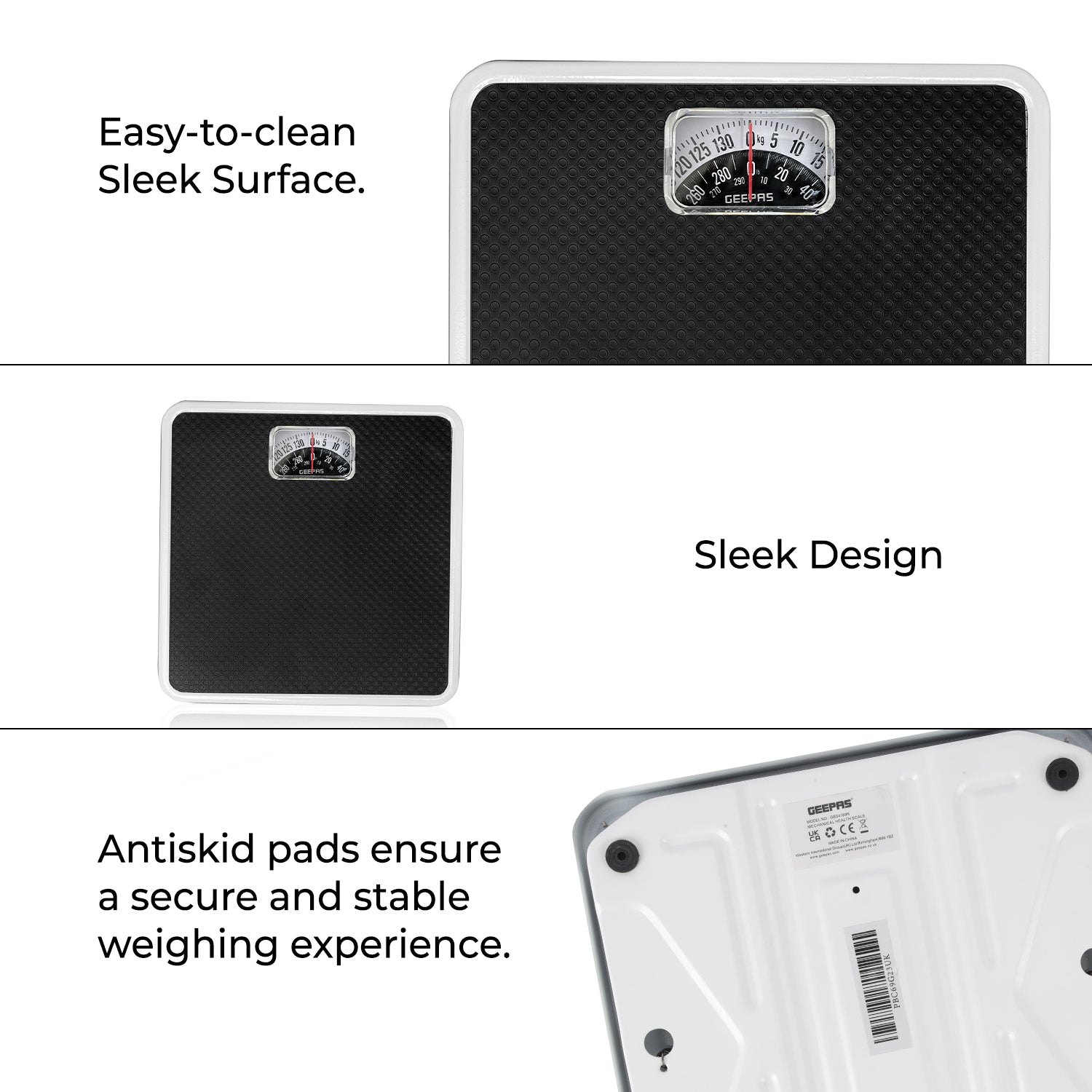 Geepas Mechanical Health Scale-GBS4169N /Multi-Purpose Weighing Machine /High Precision, Calibration Wheel/130 kg Capacity, with Step-On Technology/Black,2 Years Warranty