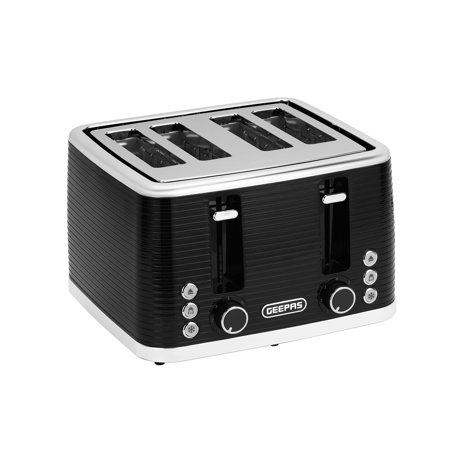Geepas GBT36537 4-Slice Bread Toaster | 1350- 1600W Power  | Variable Browning Control | Dual Control Panels | Cancel, Defrost & Reheat Functions |  2 Years Warranty