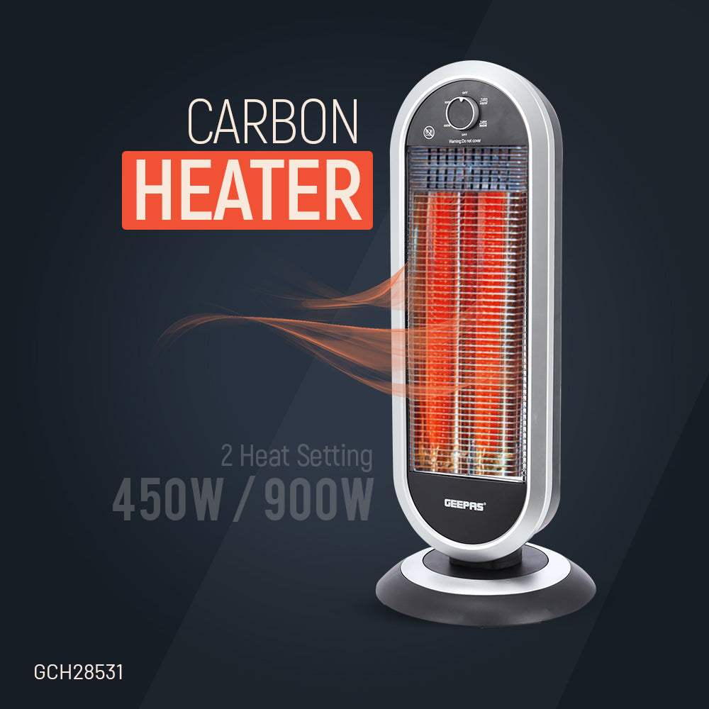 Geepas Carbon Heater GCH28531 | Instant Heating with Adjustable Power Settings| Safety Tip-Over Protection| Durable Design for Home & Office Use| 2 Years Warranty