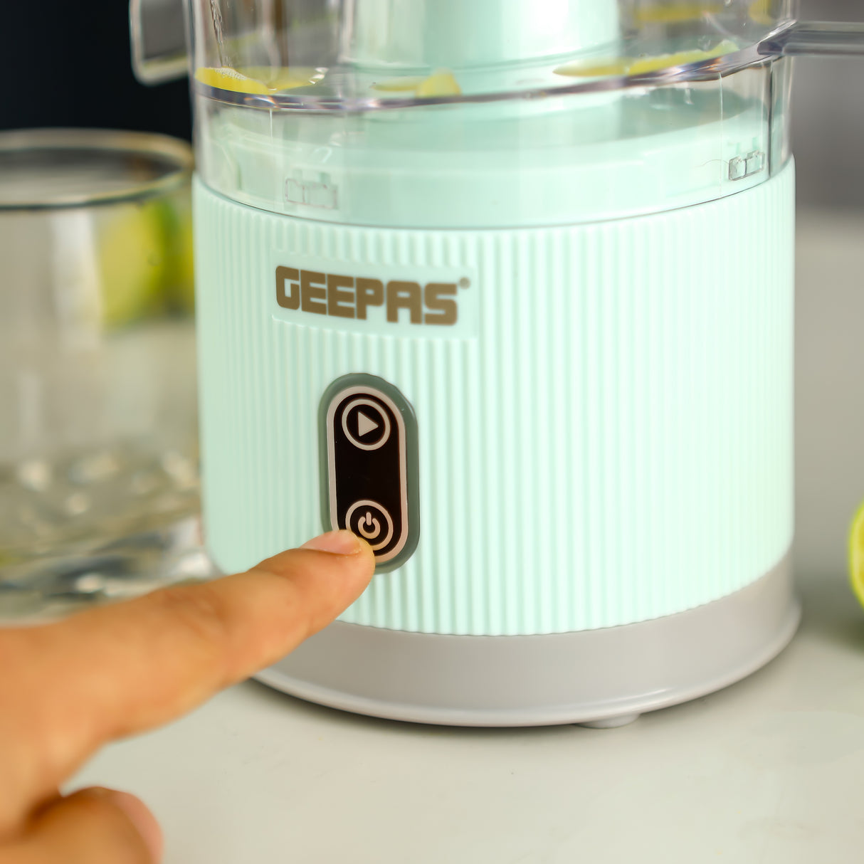 Geepas Rechargeable Citrus Juicer GCJ46019 | 200ml Capacity | USB Charging | Sensor Touch | Wireless Use | Detachable Caps & Cones | Easy Cleaning | 2-Year Warranty