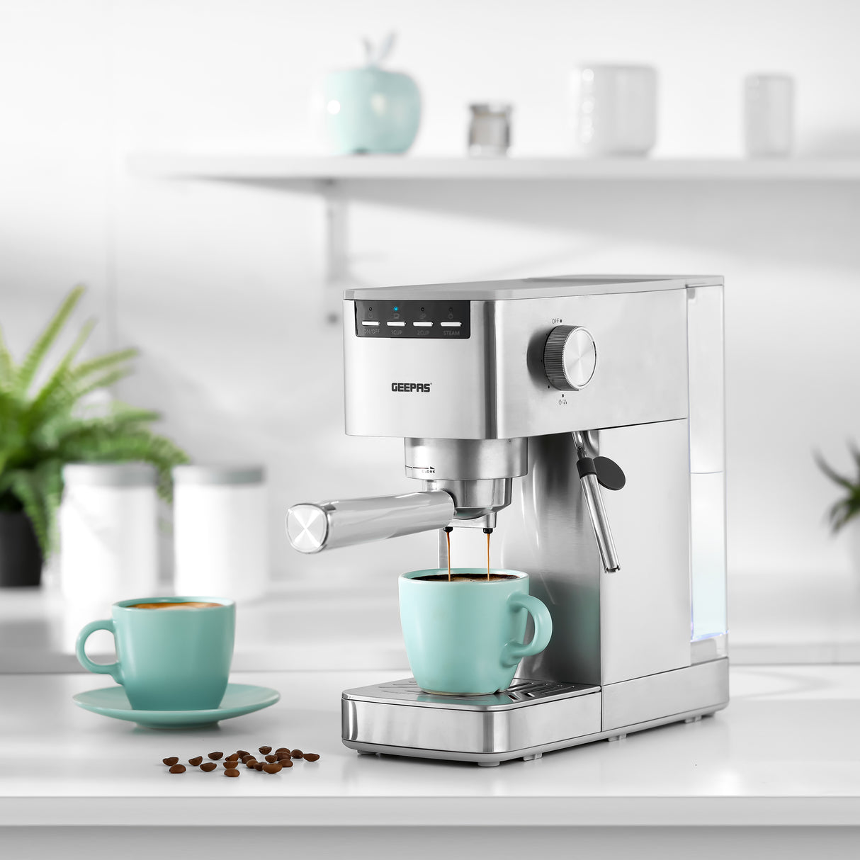 Geepas GCM1415SS Coffee Machine |20 Bar Pressure Pump| Professional Steam System| 1.5L Water Tank |Brew Espresso, Cappuccino, Latte, Mocha & More at Home|2 Years Warranty