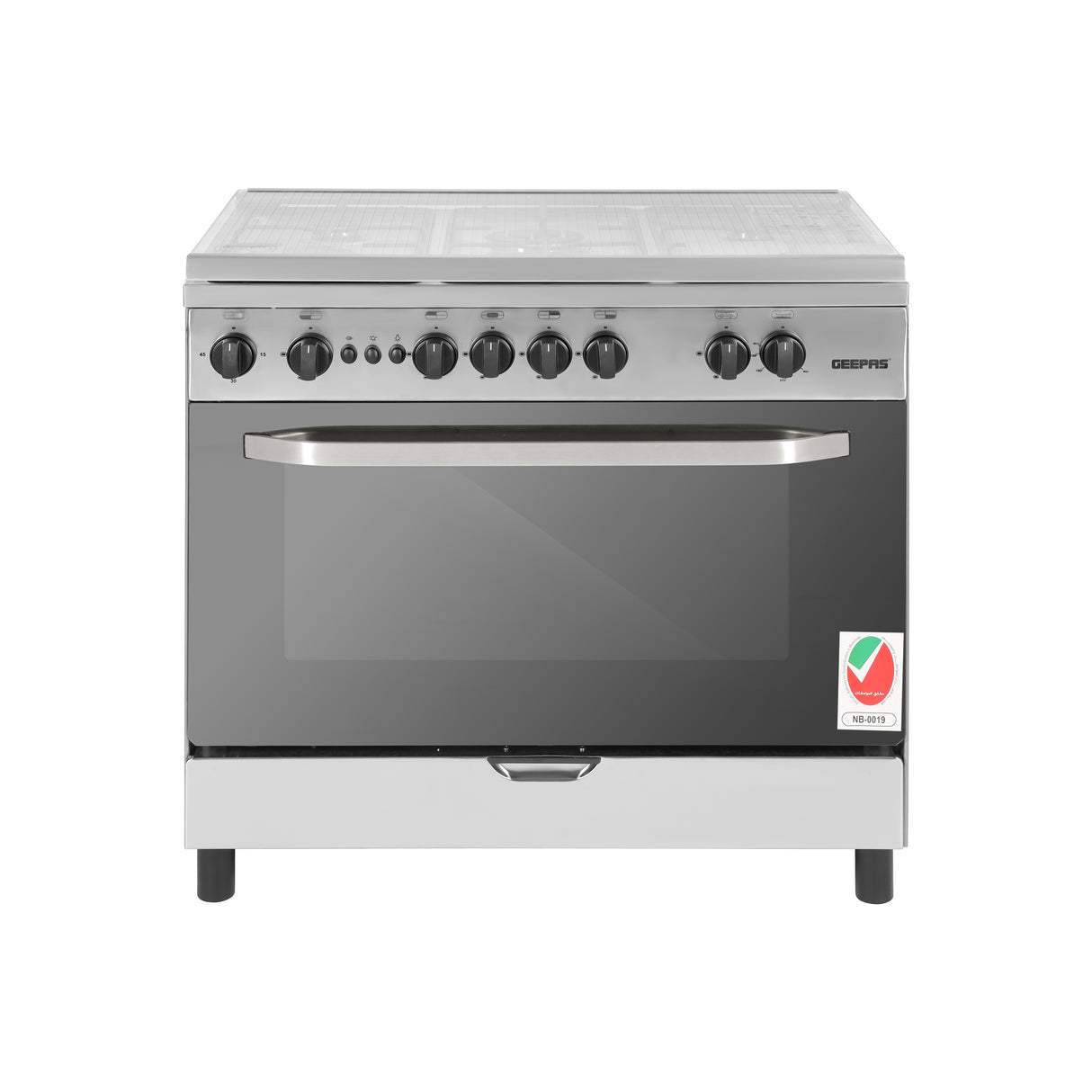 Geepas 90x60 Freestanding Full Gas Cooking Range- GCR9060FSE/ 5 Burners /Self Ignition/ Closed Door Grilling System/ Timer/  Multiple Power Levels / 1 Year Warranty