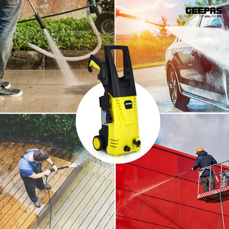 Geepas GCW19027 High Pressure Washer | 135BAR Powerful Cleaning Machine with 3000W Motor | 5M Hose & Cable | Detergent Bottle | Quick Connect System | Aluminium Pump