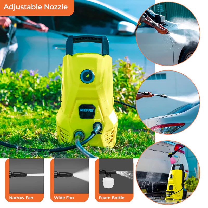 Geepas GCW19029 High Pressure Washer | 105BAR Power Washer with 2500W Motor | Ideal for Car, Bike, Patio & Home Cleaning | Compact Design | High Efficiency Performance