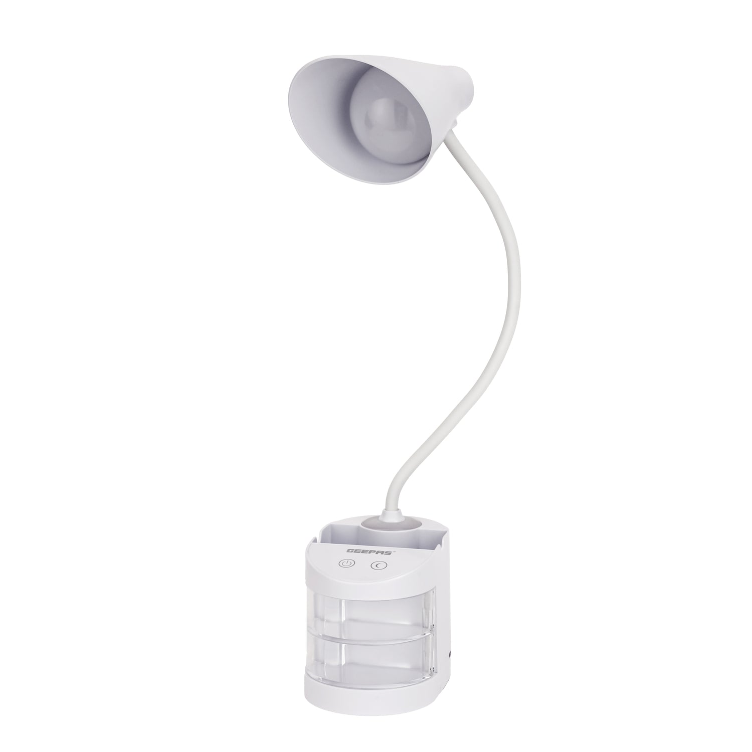 Geepas GDL53039 Rechargeable Reading Lamp |Table Light with Pencil Vase, Transparent Storage Box, Adjustable Silicone Tube, Lithium Battery, 12H Backup, 2Year Warranty
