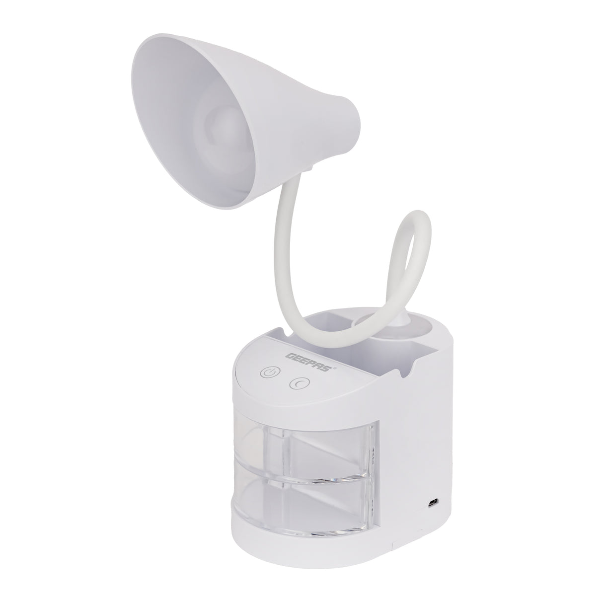 Geepas GDL53039 Rechargeable Reading Lamp |Table Light with Pencil Vase, Transparent Storage Box, Adjustable Silicone Tube, Lithium Battery, 12H Backup, 2Year Warranty