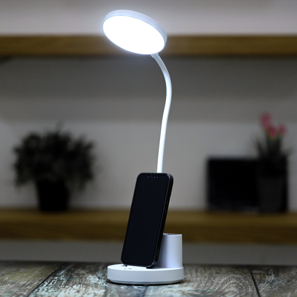 Geepas Rechargeable Reading Lamp- GDL53040/ Table Light with Phone Holder, Lithium Battery/ Perfect for Studying, Working, Travelling, Light-Weight and Compact Design