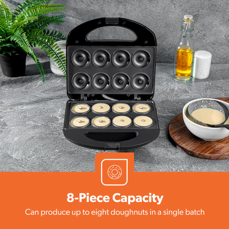 Geepas Donut Maker GDM36532 | 8 Pcs Capacity | 650–780W Power| Non-Stick Plates| Cool-Touch Housing | Compact Upright Storage| Skid-Resistant Feet | 2 Years Warranty
