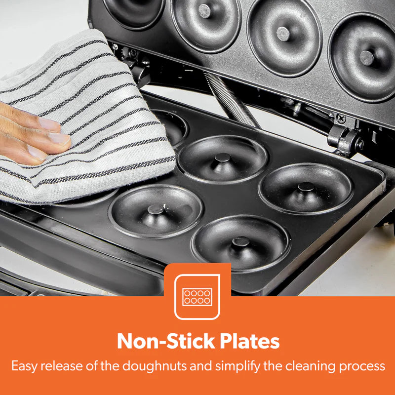 Geepas Donut Maker GDM36532 | 8 Pcs Capacity | 650–780W Power| Non-Stick Plates| Cool-Touch Housing | Compact Upright Storage| Skid-Resistant Feet | 2 Years Warranty