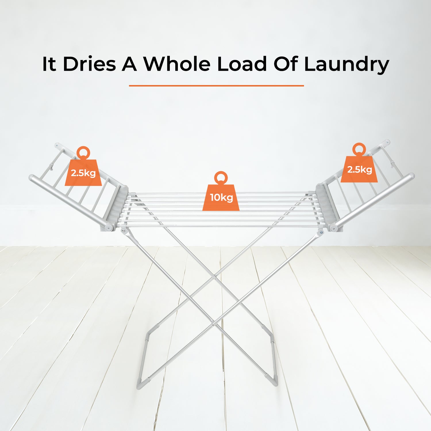 Geepas Electric Cloth Dryer GDR63059UK with 15kg capacity, side wings, foldable, sturdy and compact design, constant temperature, energy saving, white, 2-year warranty