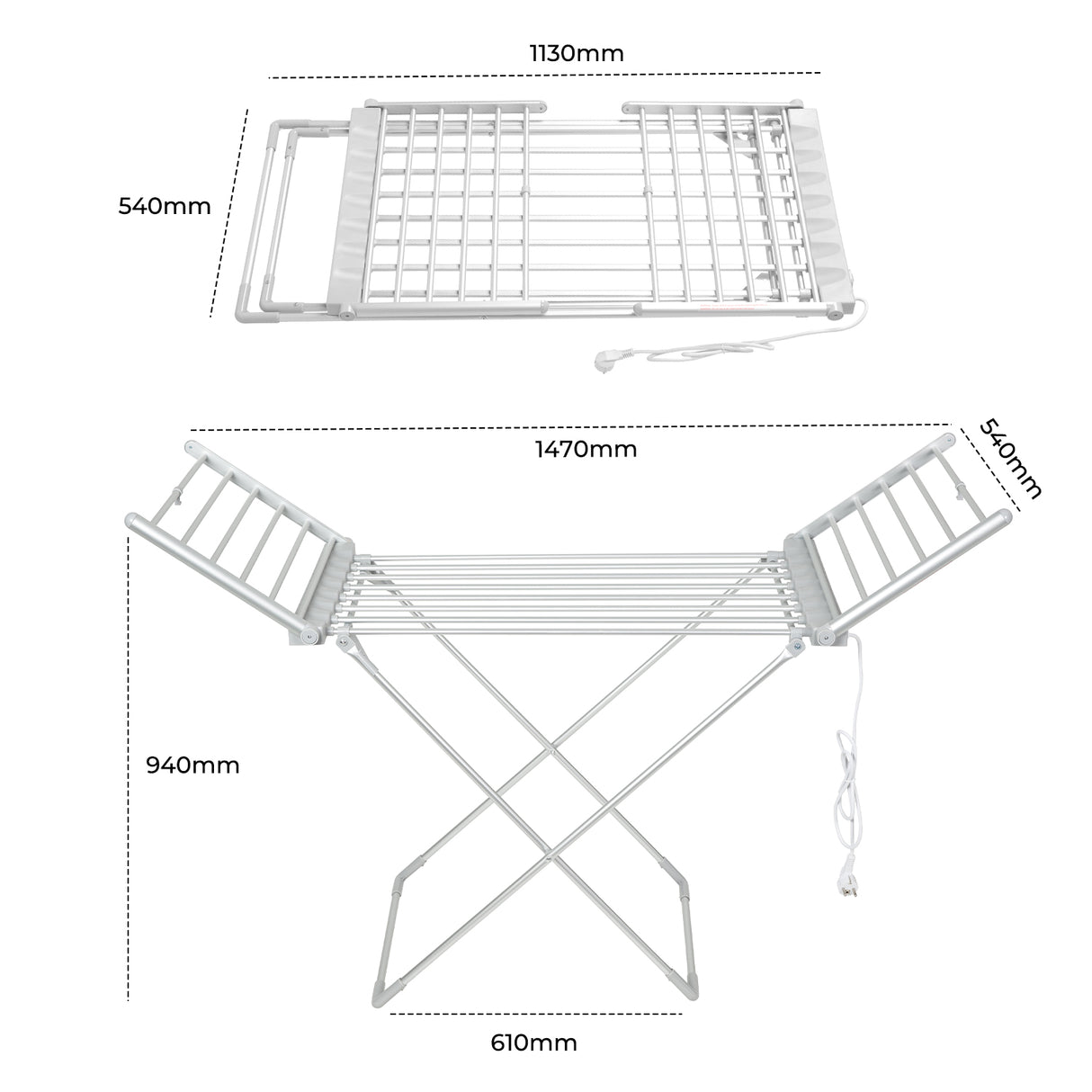 Geepas Electric Cloth Dryer GDR63059UK with 15kg capacity, side wings, foldable, sturdy and compact design, constant temperature, energy saving, white, 2-year warranty