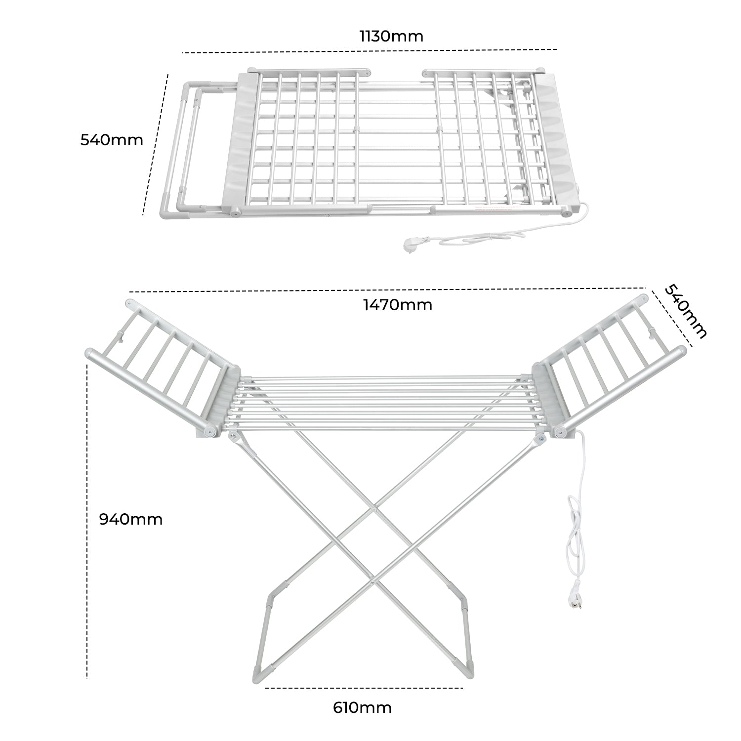 Geepas Electric Cloth Dryer GDR63059UK with 15kg capacity, side wings, foldable, sturdy and compact design, constant temperature, energy saving, white, 2-year warranty