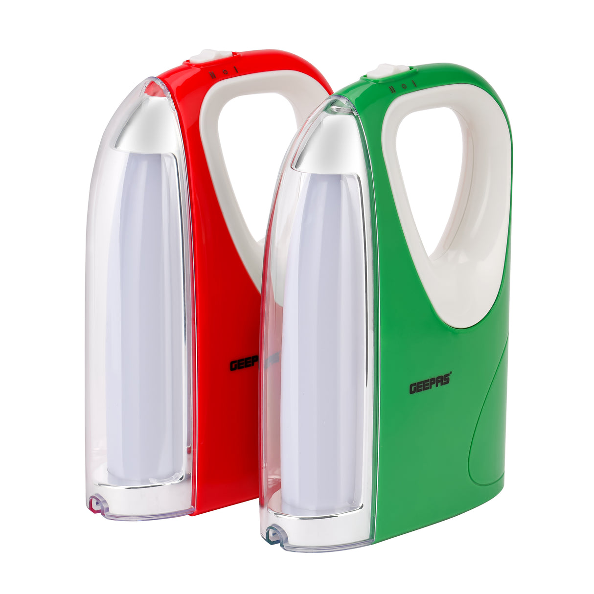Geepas Rechargeable Emergency Lantern- GE53027| Pack of 2, Extended Battery Life, 60 Pieces SMD LEDs and Long Hours Working| Portable and Light-Weight Design| Red & Green