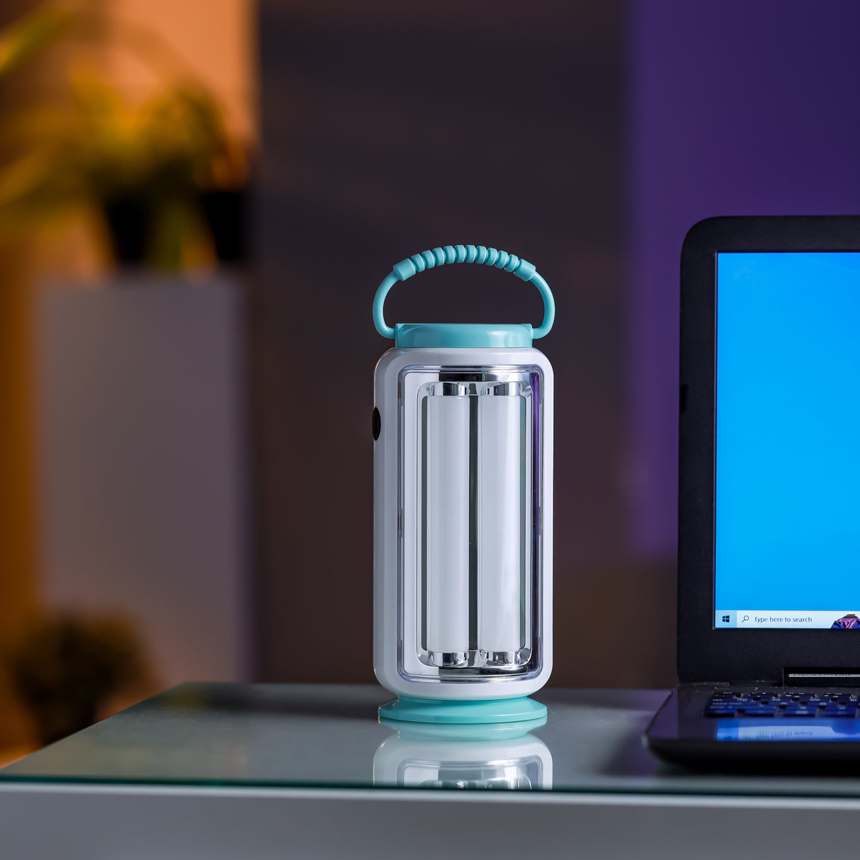 Geepas LED Emergency Lantern with Solar Panel GE53029 |52 LEDs, 360° Light, 5Hours Backup |Energy Efficient, Portable, Lightweight Design | Blue & White, 2 Years Warranty