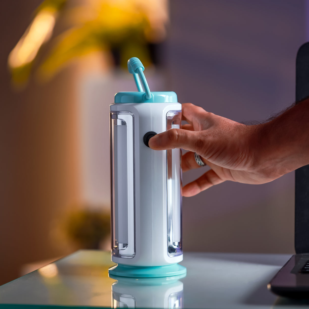 Geepas LED Emergency Lantern with Solar Panel GE53029 |52 LEDs, 360° Light, 5Hours Backup |Energy Efficient, Portable, Lightweight Design | Blue & White, 2 Years Warranty