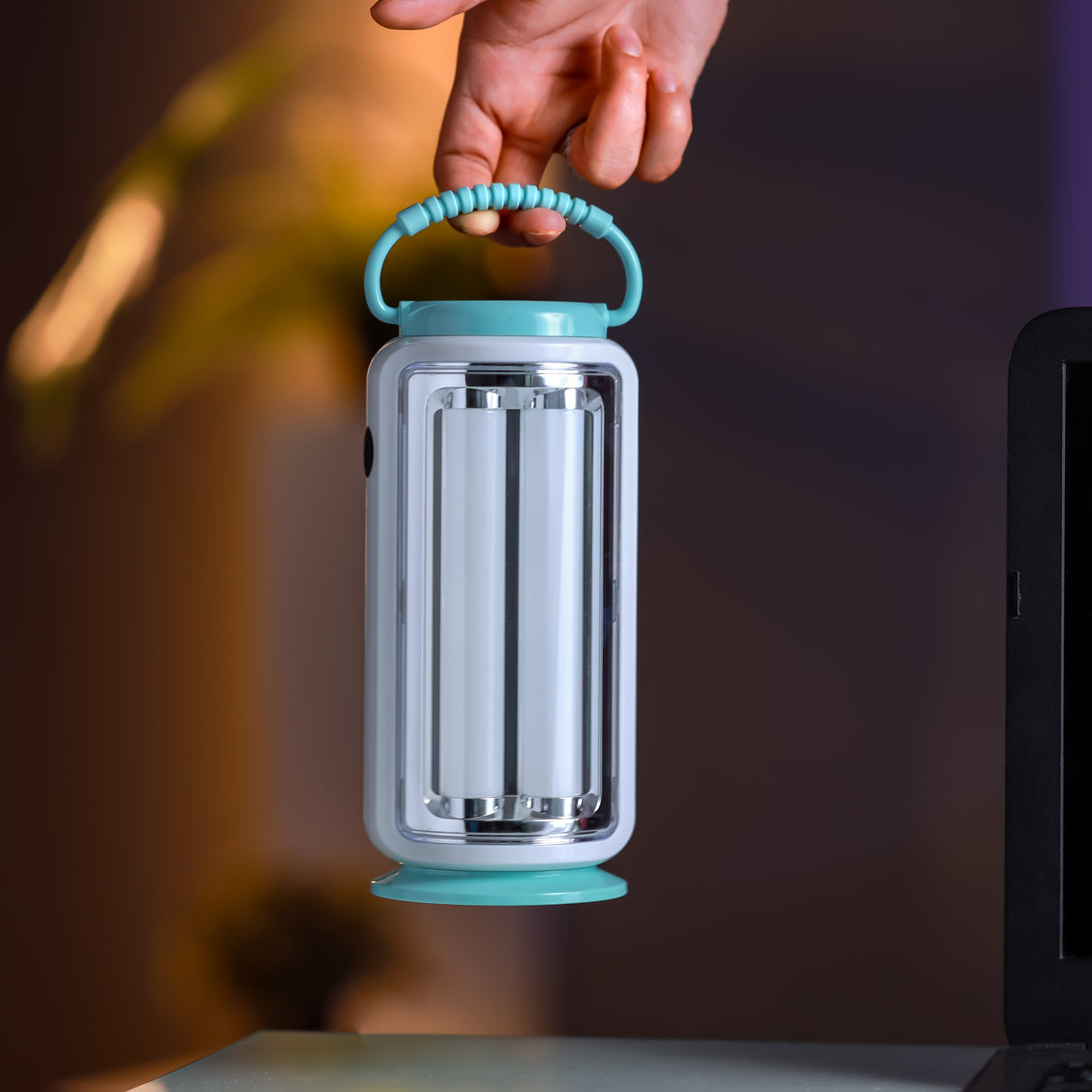 Geepas LED Emergency Lantern with Solar Panel GE53029 |52 LEDs, 360° Light, 5Hours Backup |Energy Efficient, Portable, Lightweight Design | Blue & White, 2 Years Warranty