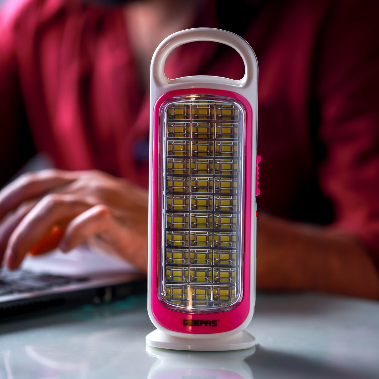 Geepas LED Emergency Lantern with Solar Panel- GE53034| Energy Efficient Design, 33 Pieces Hi-Power LEDs,5 Hours Working| Light-Weight |  Pink and White, 2 Years Warranty