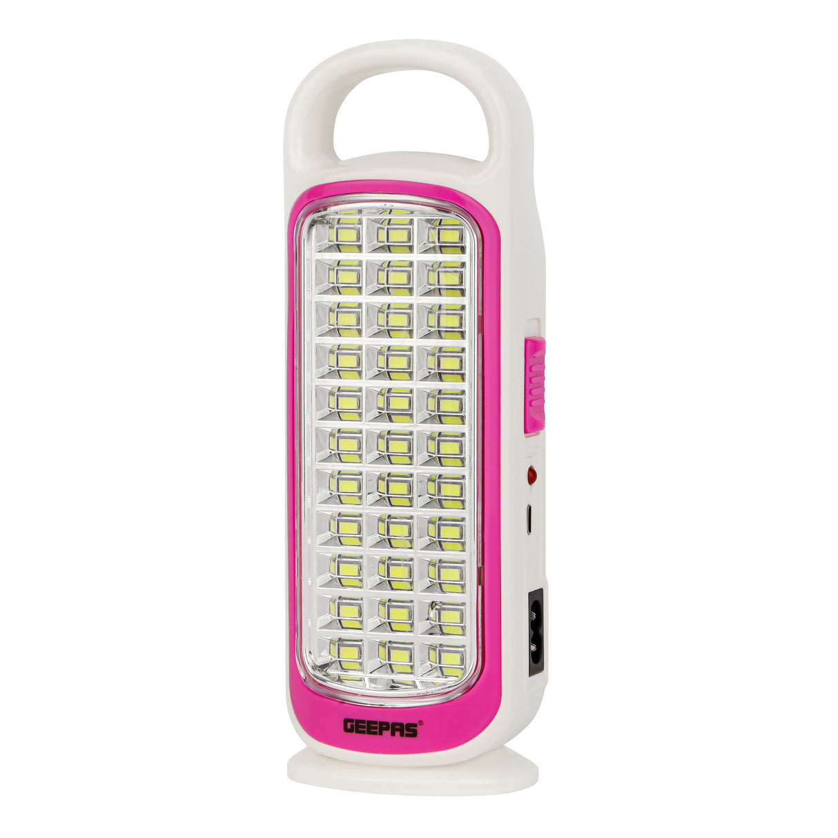 Geepas LED Emergency Lantern with Solar Panel- GE53034| Energy Efficient Design, 33 Pieces Hi-Power LEDs,5 Hours Working| Light-Weight |  Pink and White, 2 Years Warranty