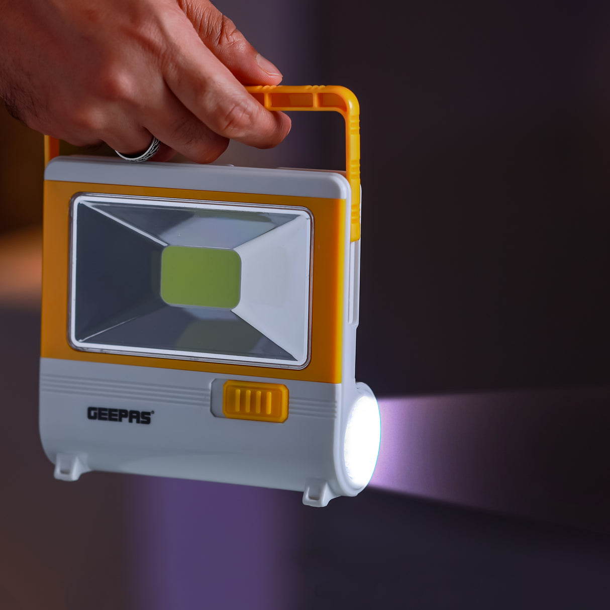 Geepas LED Emergency Lantern with Solar Panel- GE53036| Energy Efficient,1 Piece Hi-Power LED,COB(3.2 W), 4 Hours Working|  Light-Weight |Yellow & White, 2 Years Warranty