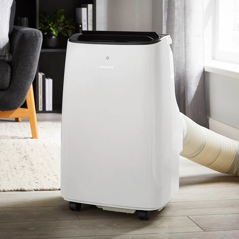 Geepas Portable Air Conditioner GACP9023CU| 9000 BTU| 3 Modes| 2 Speeds| Dehumidifier| Self-Evaporation| Digital Display| Remote Control, 24H Timer| Easy Move Wheels