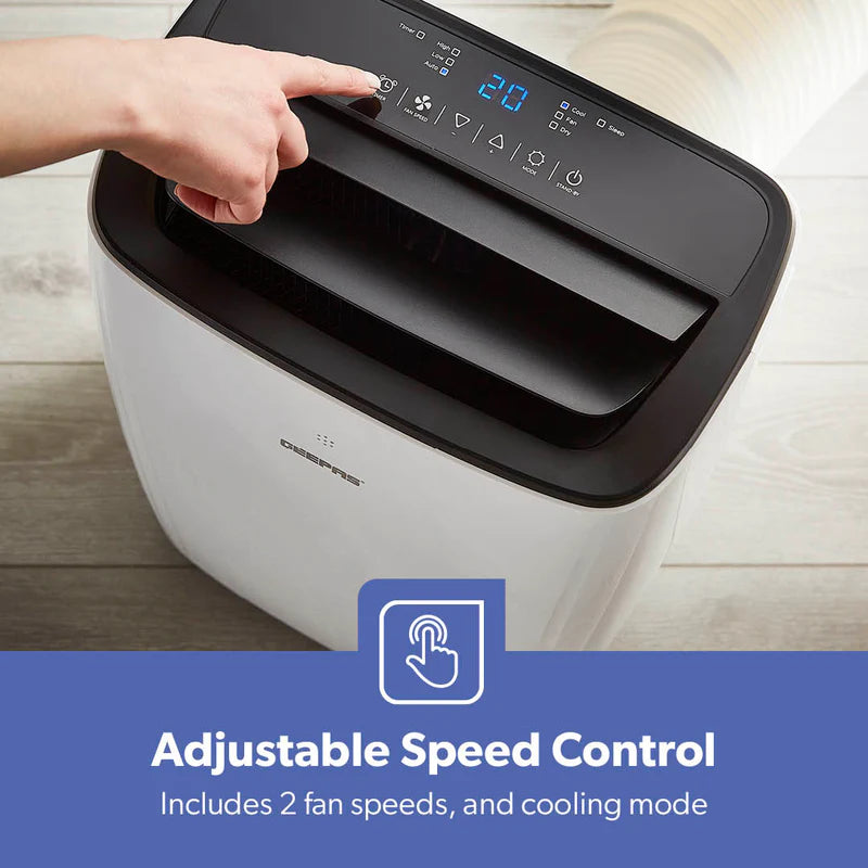 Geepas Portable Air Conditioner GACP9023CU| 9000 BTU| 3 Modes| 2 Speeds| Dehumidifier| Self-Evaporation| Digital Display| Remote Control, 24H Timer| Easy Move Wheels