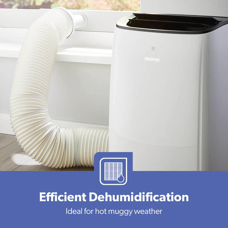 Geepas Portable Air Conditioner GACP9023CU| 9000 BTU| 3 Modes| 2 Speeds| Dehumidifier| Self-Evaporation| Digital Display| Remote Control, 24H Timer| Easy Move Wheels