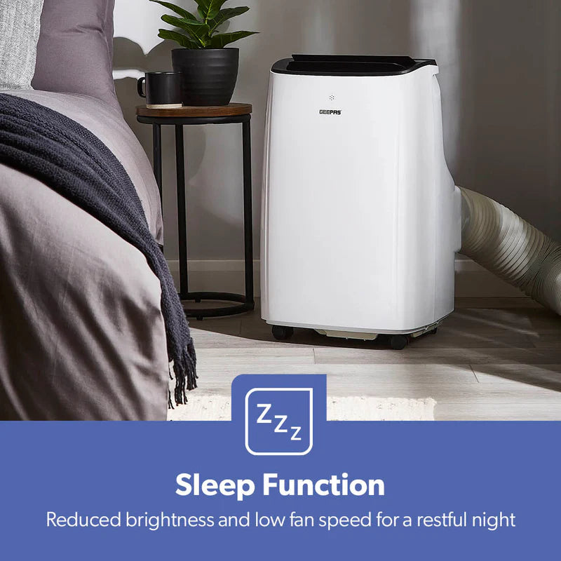 Geepas Portable Air Conditioner GACP9023CU| 9000 BTU| 3 Modes| 2 Speeds| Dehumidifier| Self-Evaporation| Digital Display| Remote Control, 24H Timer| Easy Move Wheels