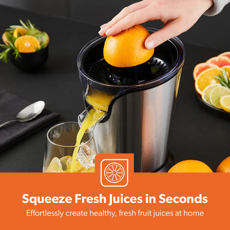 Geepas GCJ46013UK Citrus Juicer |Durable Stainless Steel Housing |Anti-Drip Spout for Mess-Free Serving |2 Cone Design |Anti-Dust Cover | 100W |Orange & Lemon Juice Maker