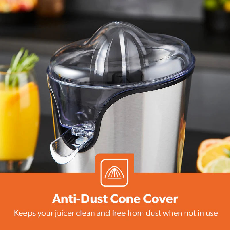 Geepas GCJ46013UK Citrus Juicer |Durable Stainless Steel Housing |Anti-Drip Spout for Mess-Free Serving |2 Cone Design |Anti-Dust Cover | 100W |Orange & Lemon Juice Maker