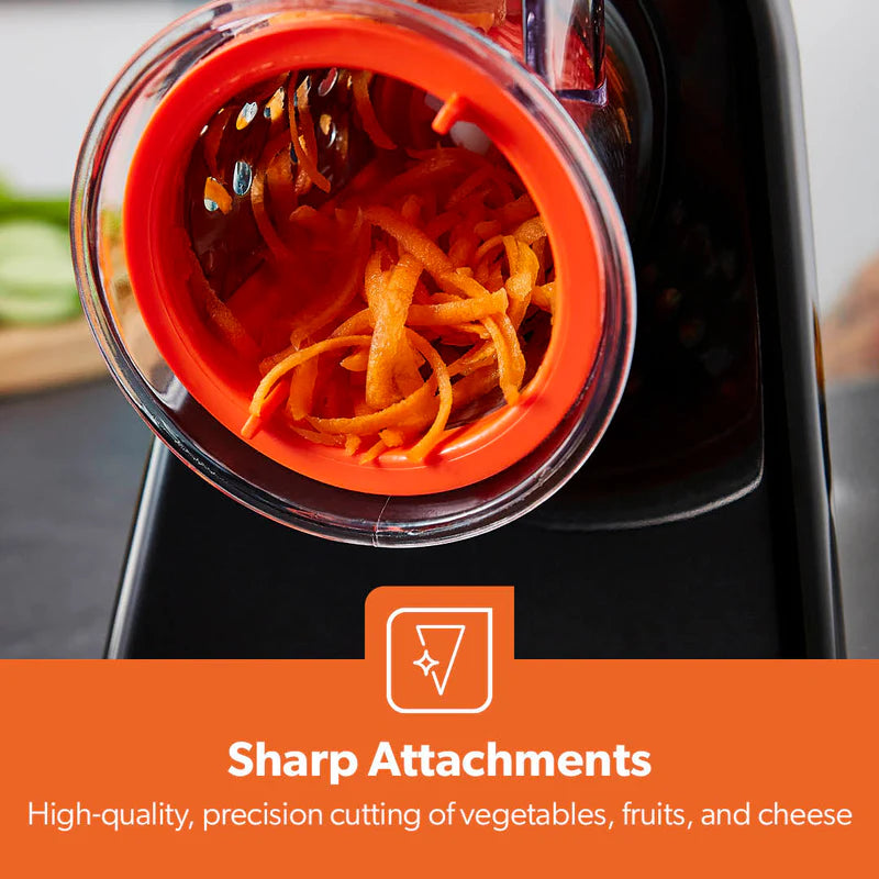 Geepas 4-in-1 Salad Maker GSM63022UK | 200W Powerful Motor | 4 Stainless Steel Cones for Effortless Slicing| Shredding, Grating & Grinding | Easy to Use | 2-Year Warranty