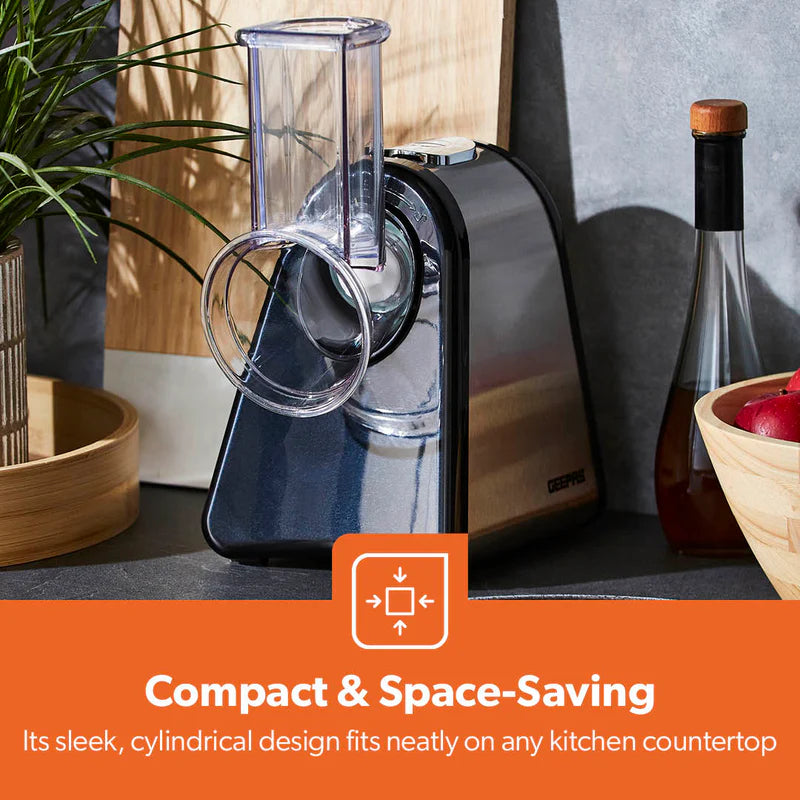 Geepas 4-in-1 Salad Maker GSM63022UK | 200W Powerful Motor | 4 Stainless Steel Cones for Effortless Slicing| Shredding, Grating & Grinding | Easy to Use | 2-Year Warranty